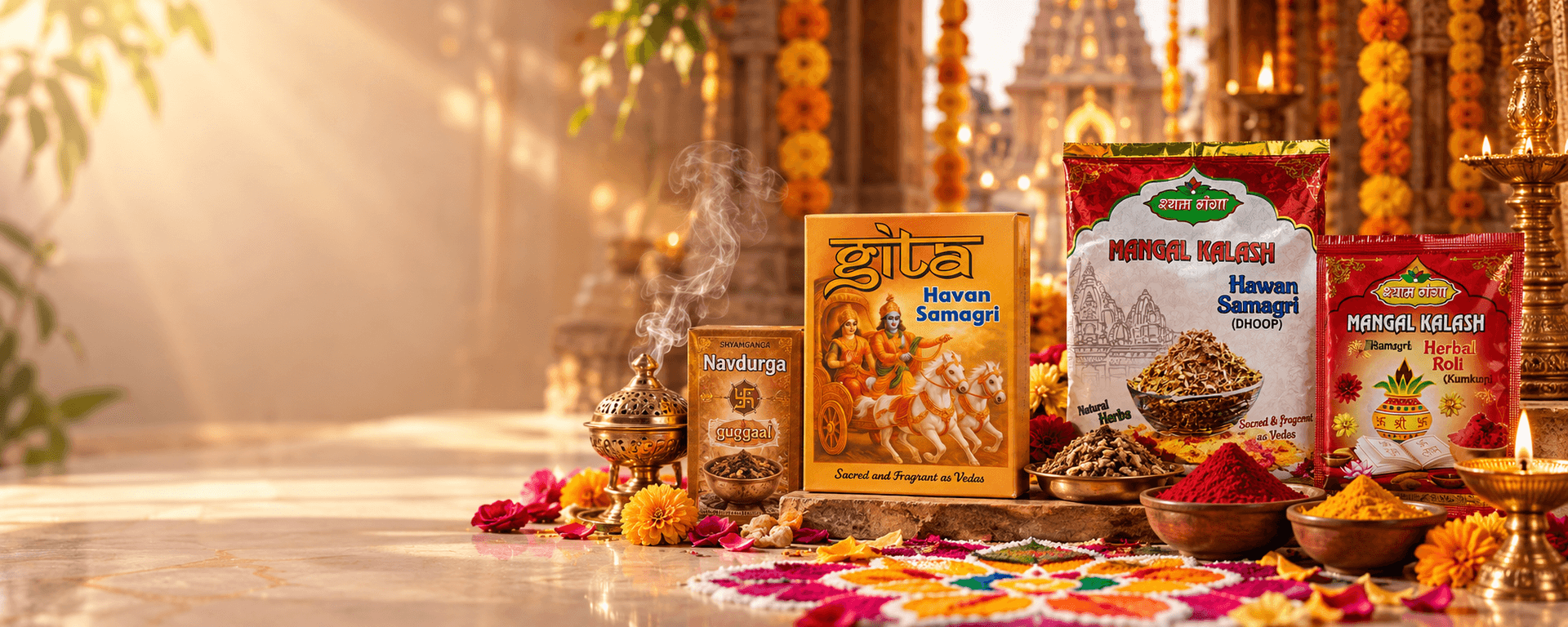 Shyamganga pooja products arrangement